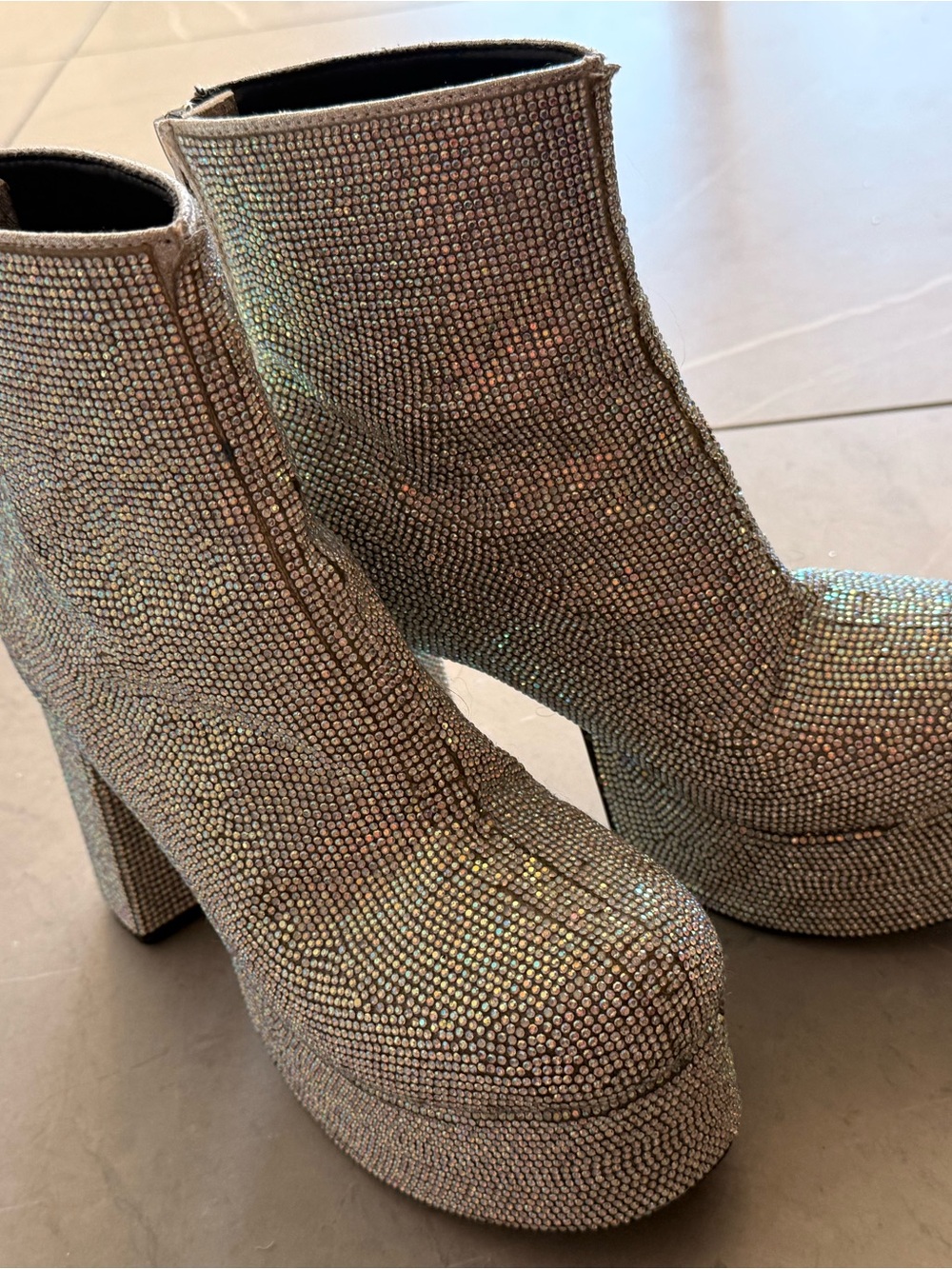 Dolls Kill Iridescent Crystal Platform Ankle Boots